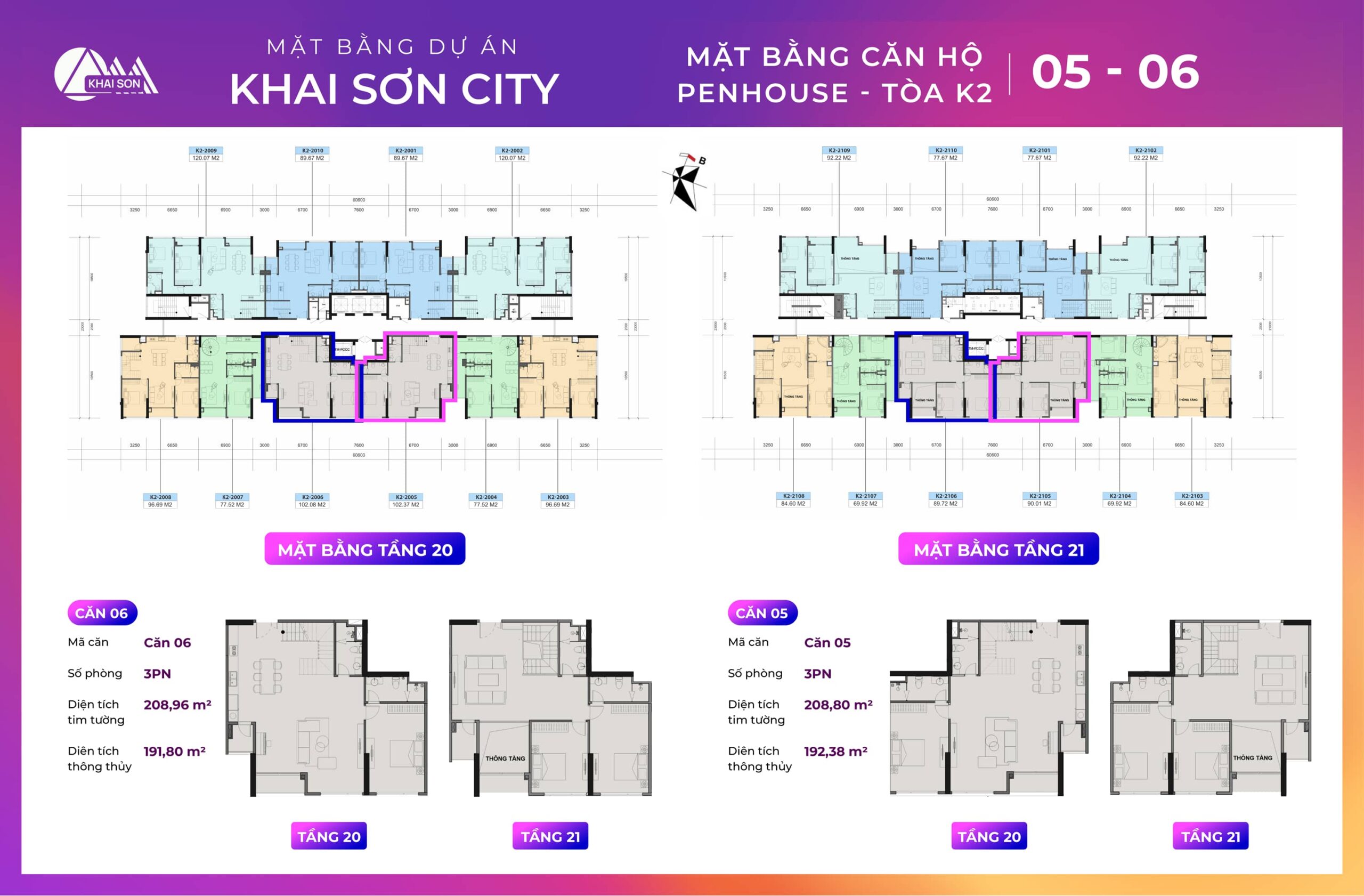 thiết kê căn 5, 6 Tòa K2 penthouse dự án khai sơn City
