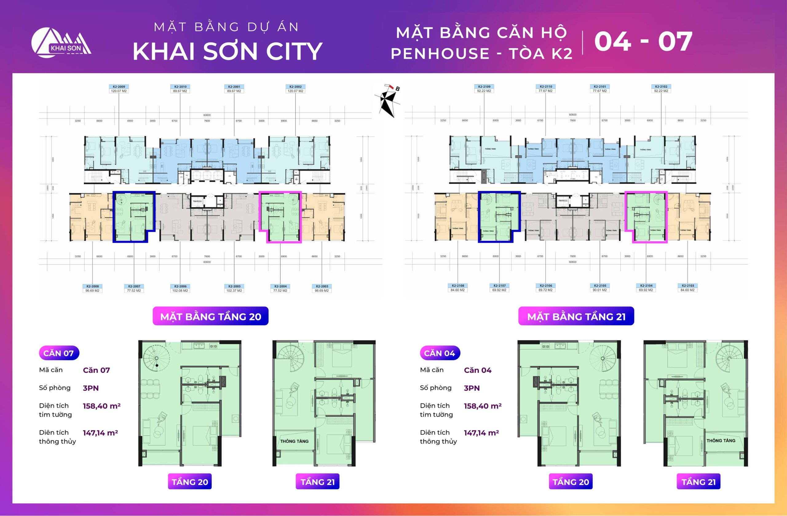 thiết kê căn 4, 7 Tòa K2 penthouse dự án khai sơn City