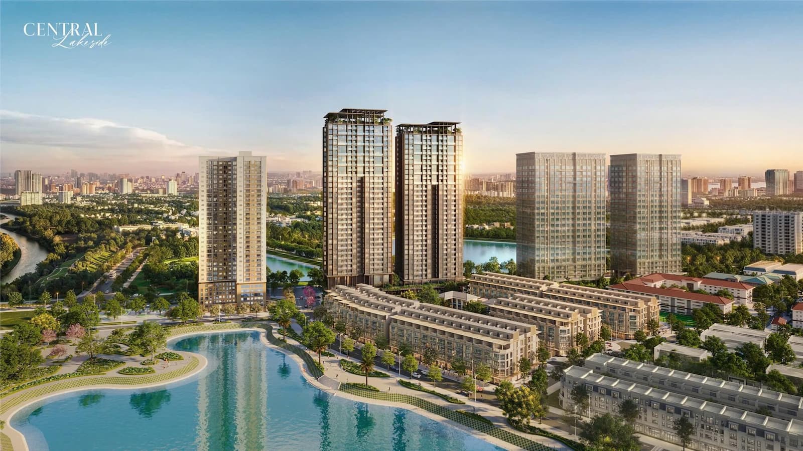 Mặt bằng tổng thể dự án Central Lakeside gồm 2 tháp căn hộ, khu shophouse và liền kề